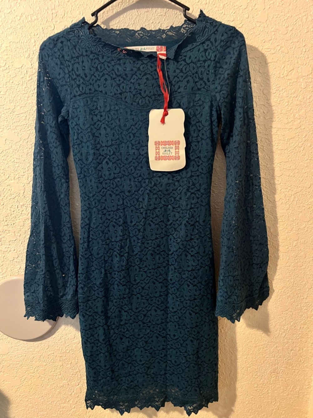 NWT Chelsea & Violet Teal Lace Long Sleeve Dress